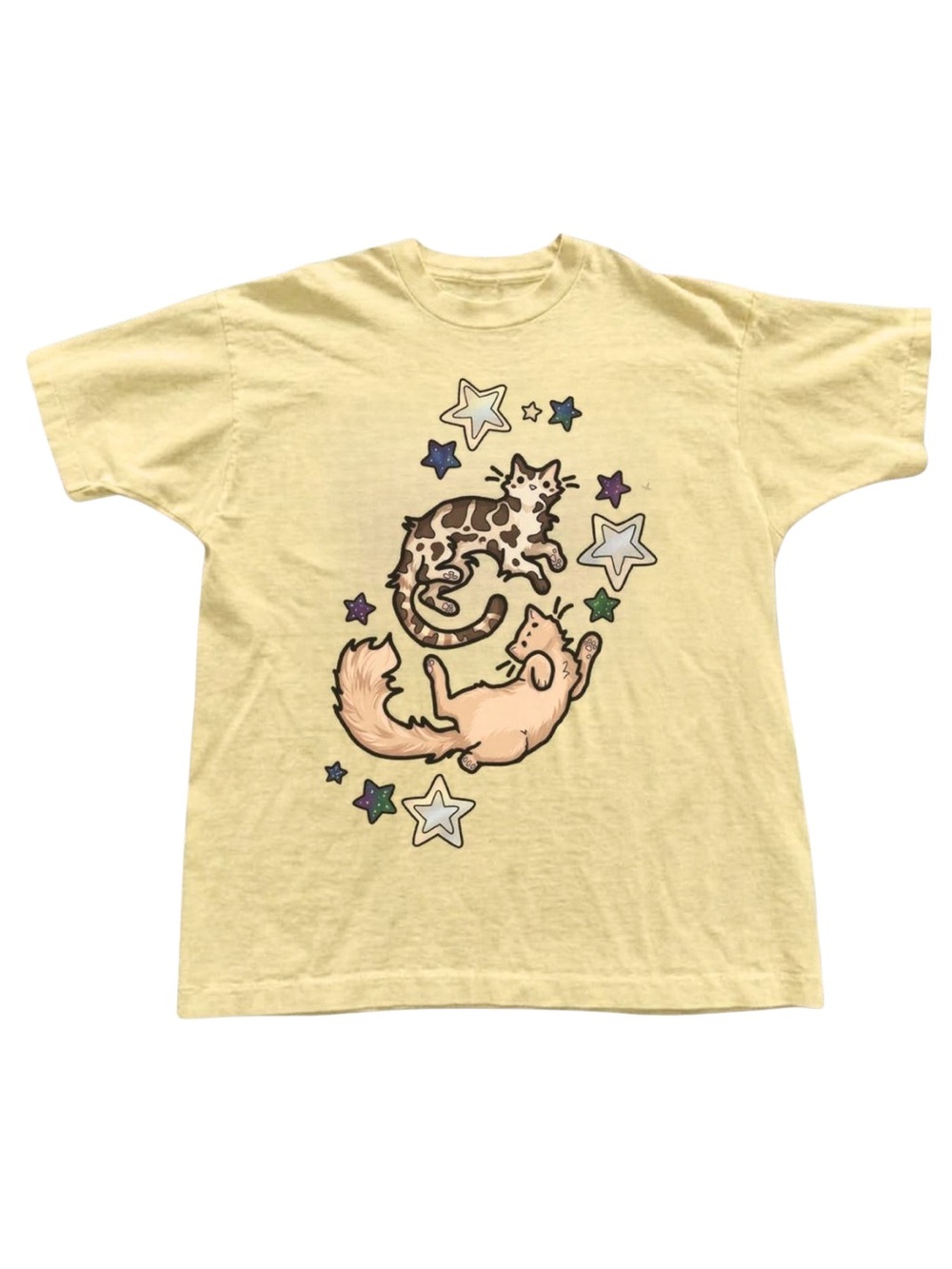 Gildan Cat Yin Yang Graphic T-Shirt - Pale Yellow